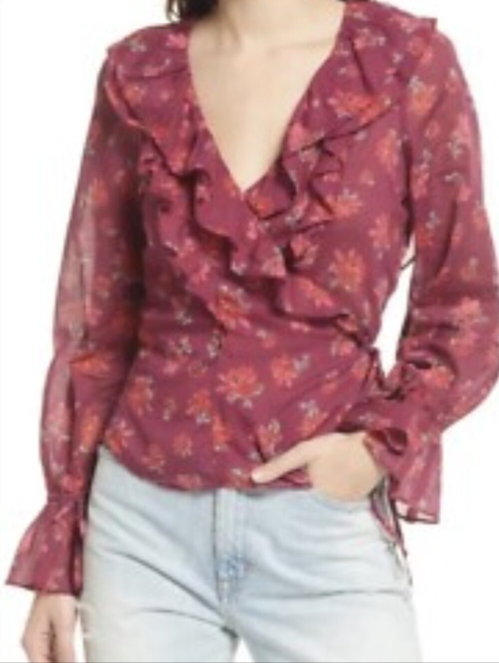 Free People Amanda Ruffle Wrap Top (L) - Picture 6 of 11